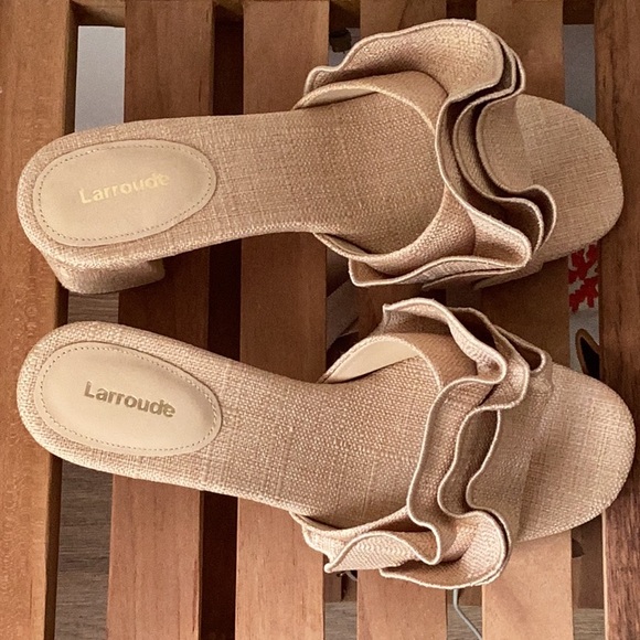 Larroude Brigitte Ruffle Mule Block Heel Raffia - Picture 6 of 11